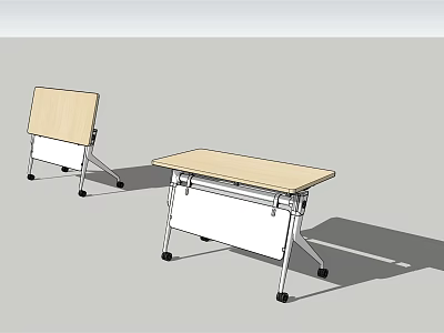 Foldable Conference Table With Light Wood Top Metal Legs And Wheels Including Matching Chair 3d model