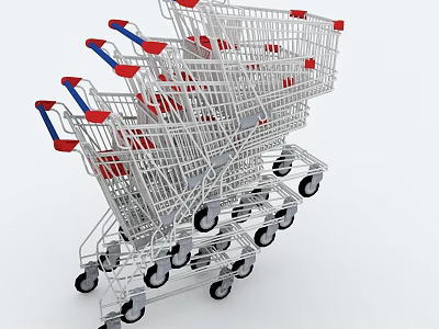 Stacked Metal Shopping Carts With Durable Frames And Smooth Rolling Wheels 3d model