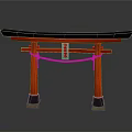 Traditional Japanese Torii Gate With Red Pillars Black Lintel And Central Plaque