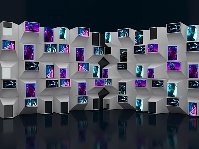 Modern Geometric Background Wall Design With Multiple LED Screens And Vibrant Colors 3d model