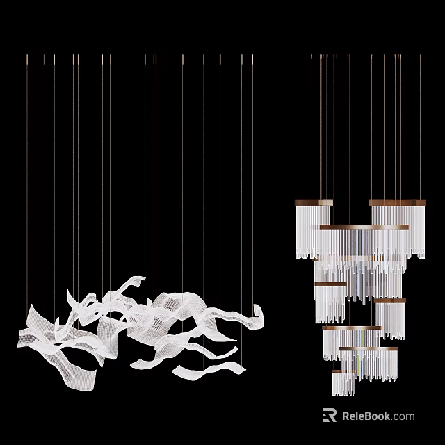 Elegant Modern Crystal Chandeliers With White Fabric Design And Multi layer Metal Structure 3d model