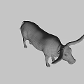 Brown And White Bull With Long Horns Standing On Plain Background 3d model