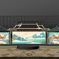 Traditional Chinese Stage With Ancient Architecture Background Illuminated Lighting And Ornate Decorations