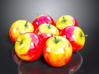 Shiny Red And Yellow Apples In A Pile On Black Surface 3d model