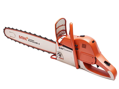 SINKE PROTEC 8 Industrial Chainsaw With Orange White Design And Protective Guard 3d model