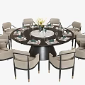 Modern Round Dining Table Set with Chairs Floral Vase and Tableware 3d model