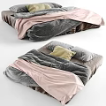 Cozy Double Bed With Soft Pink Gray Blankets And Yellow Decorative Pillow