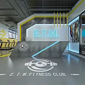 Modern ETM Fitness Club Interior With Dumbbell Logo And Front Counter