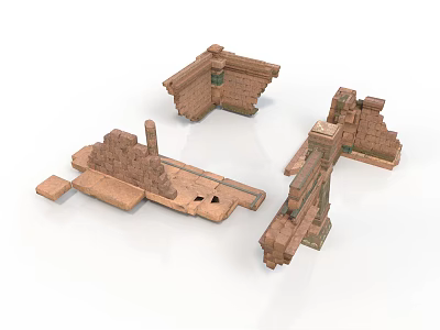 Brown Brick Building Models With Various Architectural Structures And Details 3d model