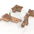 Brown Brick Building Models With Various Architectural Structures And Details