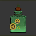 Green Glass Bottle With Cork Stopper Grass Stems And Gold Clover Pendants