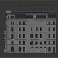 Historic European Style Multi Story Building Model With Gray Roof And White Facade
