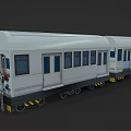 White Connected Train Carriages With Multiple Windows Doors And Yellow Black Bottom Stripes 3d model