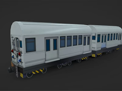 White Connected Train Carriages With Multiple Windows Doors And Yellow Black Bottom Stripes 3d model