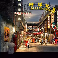 Traditional Commercial Street With Vintage Architecture Neon Signs And Storefronts