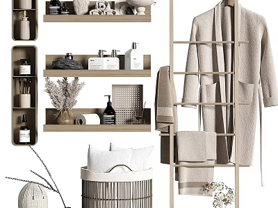 Efficient Daily Washing Essentials Storage With Bathroom Shelves Towels And Soap 3d model