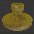 Detailed Hand Carved Sculpture With Circular Mosaic Base And Ornate Decorative Vessel