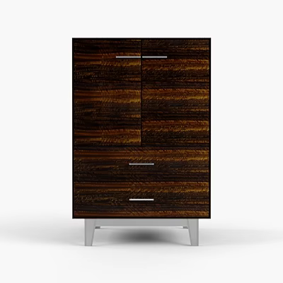 Dark Wooden Dresser With Multiple Drawers And Metal Handles On Silver Legs 3d model