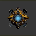 Yellow And Black Weathered Aircraft With Blue Glowing Core And Futuristic Design
