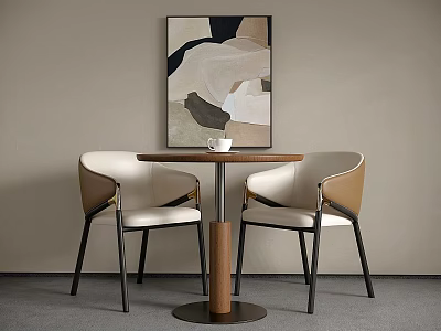 Modern Round Table And Two Chairs With Abstract Painting On Wall 3d model