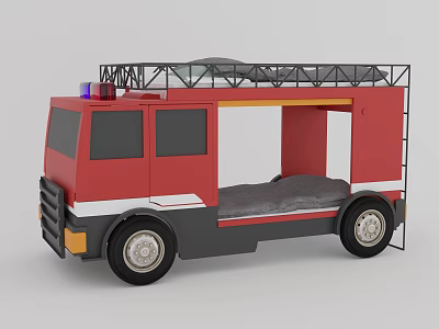 Fire Truck Shaped Bunk Bed for Kids Bedroom with Ladder and Roof Design 3d model