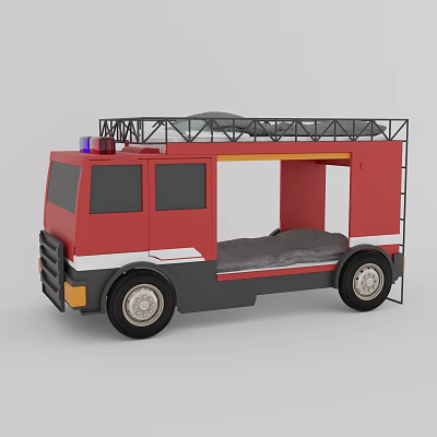 Fire Truck Shaped Bunk Bed for Kids Bedroom with Ladder and Roof Design 3d model
