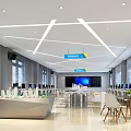 School Electronic Reading Area Interior With Computers Large Screen Tables And White Chairs