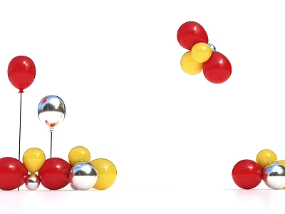 Modern balloon decoration cartoon red and yellow metal mirror material festive atmosphere Christmas New Year fashion net red DP hot play lawn Taobao 3d model