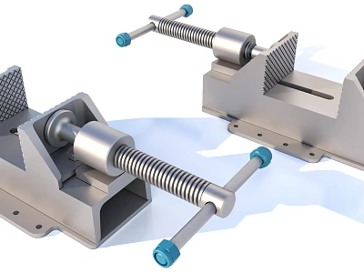 Heavy Duty Metal Bench Vices Featuring Blue Knobs And Spring Mechanism 3d model