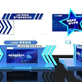 Modern LIGO Tech Stage Design With Blue Lighting LED Screens And Arrow Elements 3d model