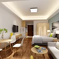 Modern Apartment Interior With Sofa Bed TV Table Chairs Plant And Green Cushions