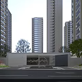 Modern Building Facade of Urban Residential Complex With Minimalist Light-colored Design and Landscaped Entrance Area