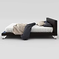 Modern Double Bed With Leather Headboard Dark Frame White Mattress And Colored Bedding