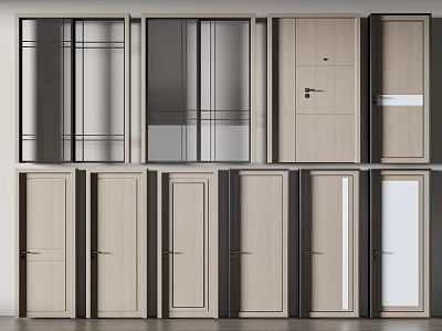 Modern Interior Doors in Various Styles with Wooden Frames and Glass Panels 3d model