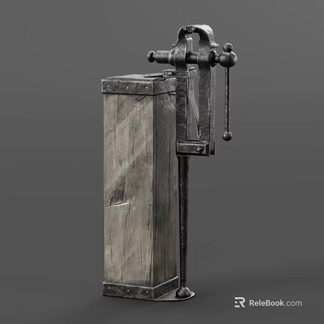 Antique Manual Press With Wooden Body And Metal Crank Mechanism 3d model 