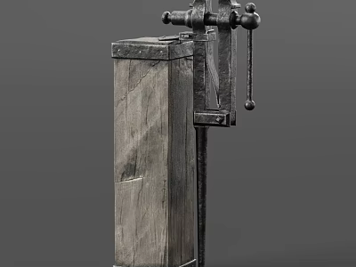 Antique Manual Press With Wooden Body And Metal Crank Mechanism 3d model