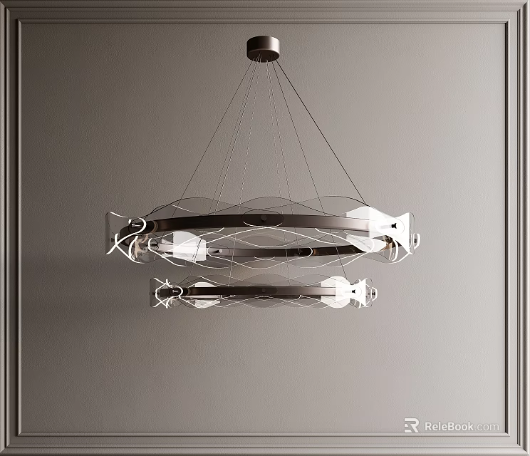 Modern Metallic Chandelier Featuring Circular Geometric Structure And Sleek Design Elements 3d model 