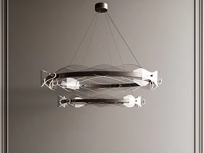 Modern Metallic Chandelier Featuring Circular Geometric Structure And Sleek Design Elements 3d model
