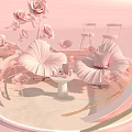 Pink Art Installation Featuring Roses Leaf Decor Circular Platforms And Chairs 3d model
