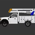 Ford Silver Utility Truck With Aerial Lift Platform And Service Body