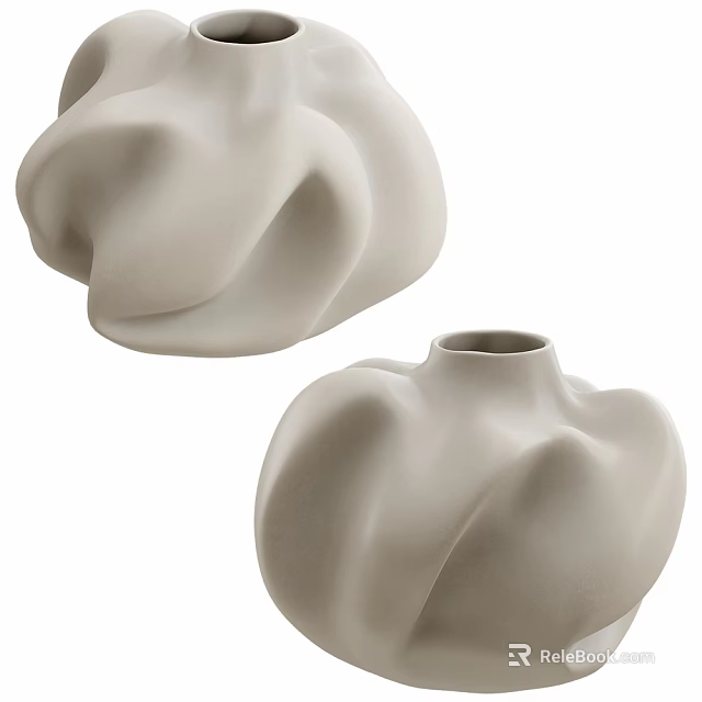 Modern Beige Ceramic Vases With Unique Twisted Textured Design For Home Decor 3d model 