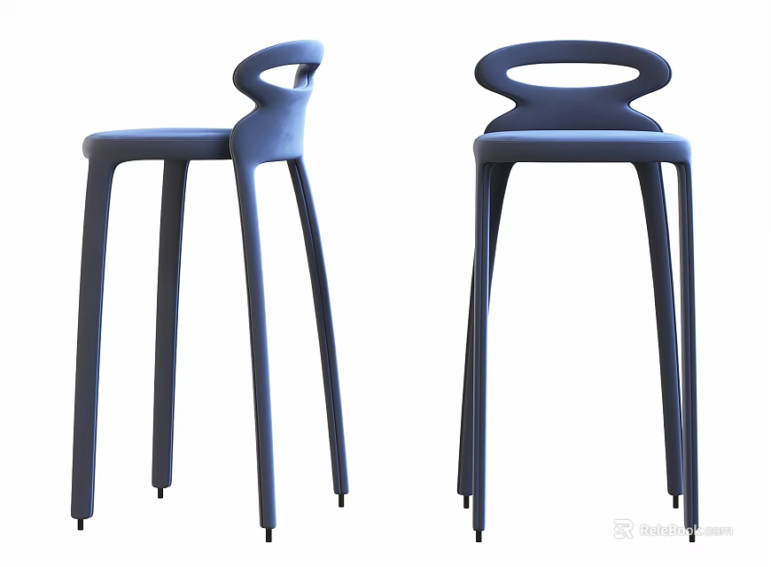 Blue Modern Bar Stools Design With Ring Shaped Backrest And Slender Legs 3d model 