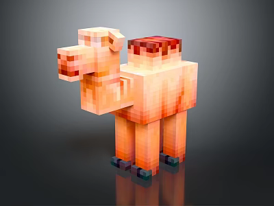 Pixel Style Camel Doll 3D Orange Body Red Hump And Blue Hooves Design 3d model
