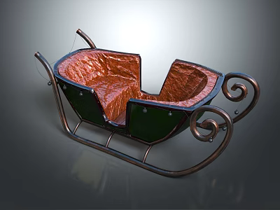 Playground Equipment Green Copper Sleigh Featuring Metal Frame And Curved Decorative Armrests 3d model
