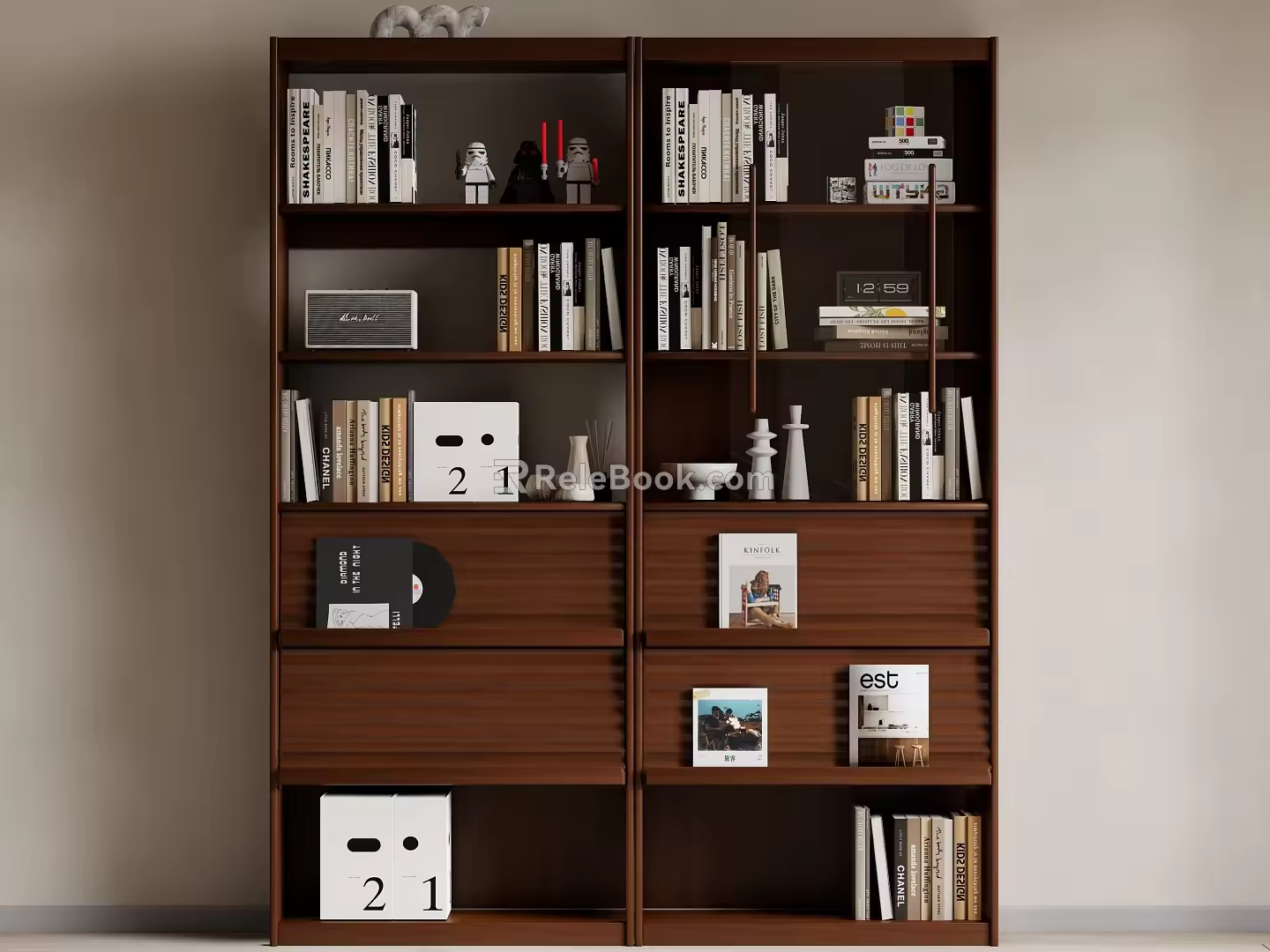 Middle Ancient Log Wind Bookcase 3d model