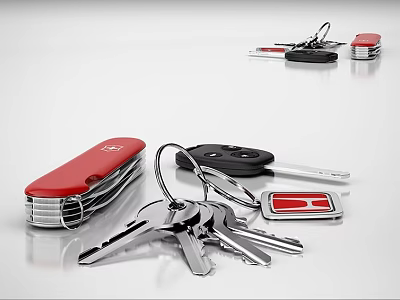 Silver Key Shaped Pendant With Red Black Decorative Jewelry Keychain Accessories 3d model