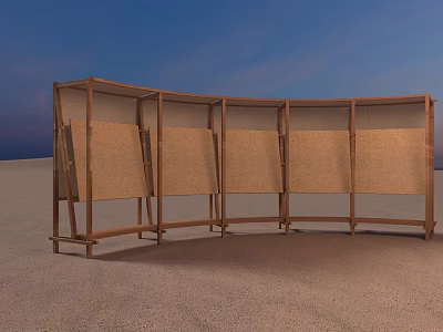 Wooden Room Divider With Multiple Panels In Desert Landscape Under Blue Sky 3d model