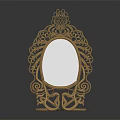 Golden Decorative Photo Frame With Intricate Carved Design Oval Mirror And Ornamental Base