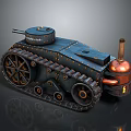 Vintage Steampunk Tank With Metal Tracks Copper Chimney And Riveted Details