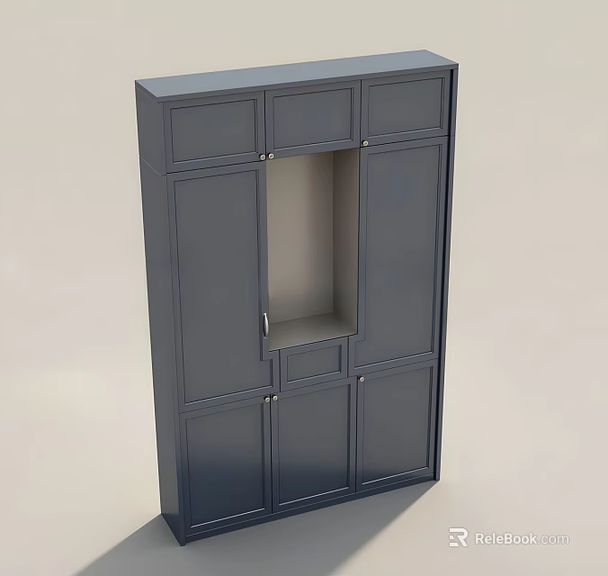 Modern Dark Blue Wardrobe Design With Paneled Doors Drawer Compartments And Storage Space 3d model 